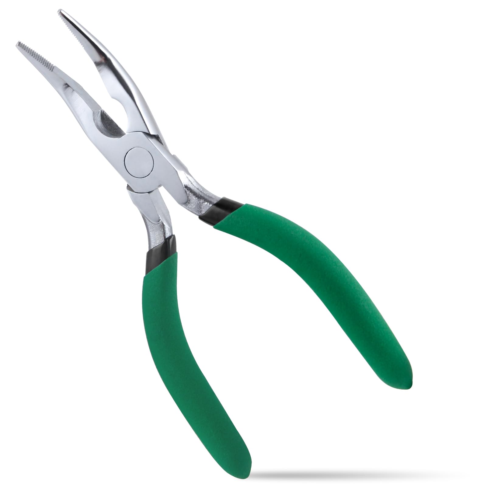 INJOYTEC 6 Inch Mini Bent Nose Pliers with Cutter Carbon Steel Glasses Repair Pliers with Serrated Jaw Eyeglasses Repairing Pliers Jewelry Pliers for Wire Wrapping Beading Handmade DIY Craft