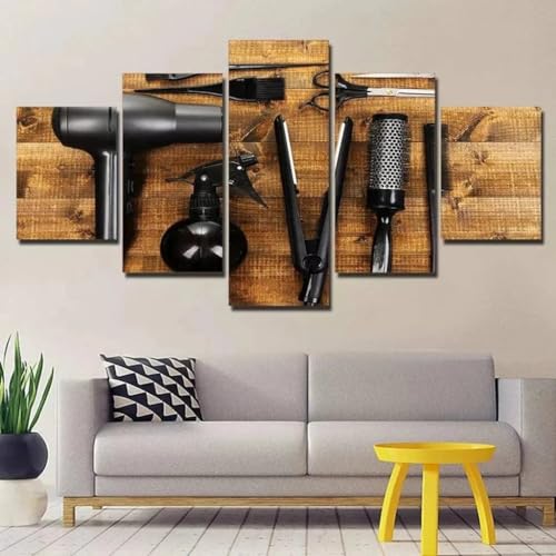 Outils de coiffeur impression sur toile 5 parties pour grand mur