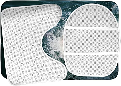 Badezimmerteppich-Set, 3-teilig, Hai-Wildtier im Seeangriff mit gruseligem Mund- und Zahndruck, waschbare Badeteppiche, rutschfest, mit Rückenpolster, Konturteppich und Toilettendeckelbezug – Bild 6