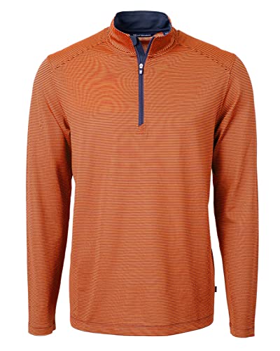 Cutter & Buck Mens Virtue Eco Pique Micro Stripe Recycled Quarter Zip Shirt, College Orange/Navy Blue, Large US