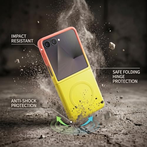 Image of amazon basics Gradient Mag-Safe Case for Samsung Galaxy Z Flip 7 5G | Soft Silicone Shockproof Cover with Camera Protection | Slim Lightweight Design | Smooth Touch & Durable - Orange & Yellow