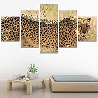 SIGNWIN 5 Panel Canvas Wall Art Animals Cheetah Closeup Contemporary Expressive Modern Artwork for Home Decorations Ready to Hang - 60