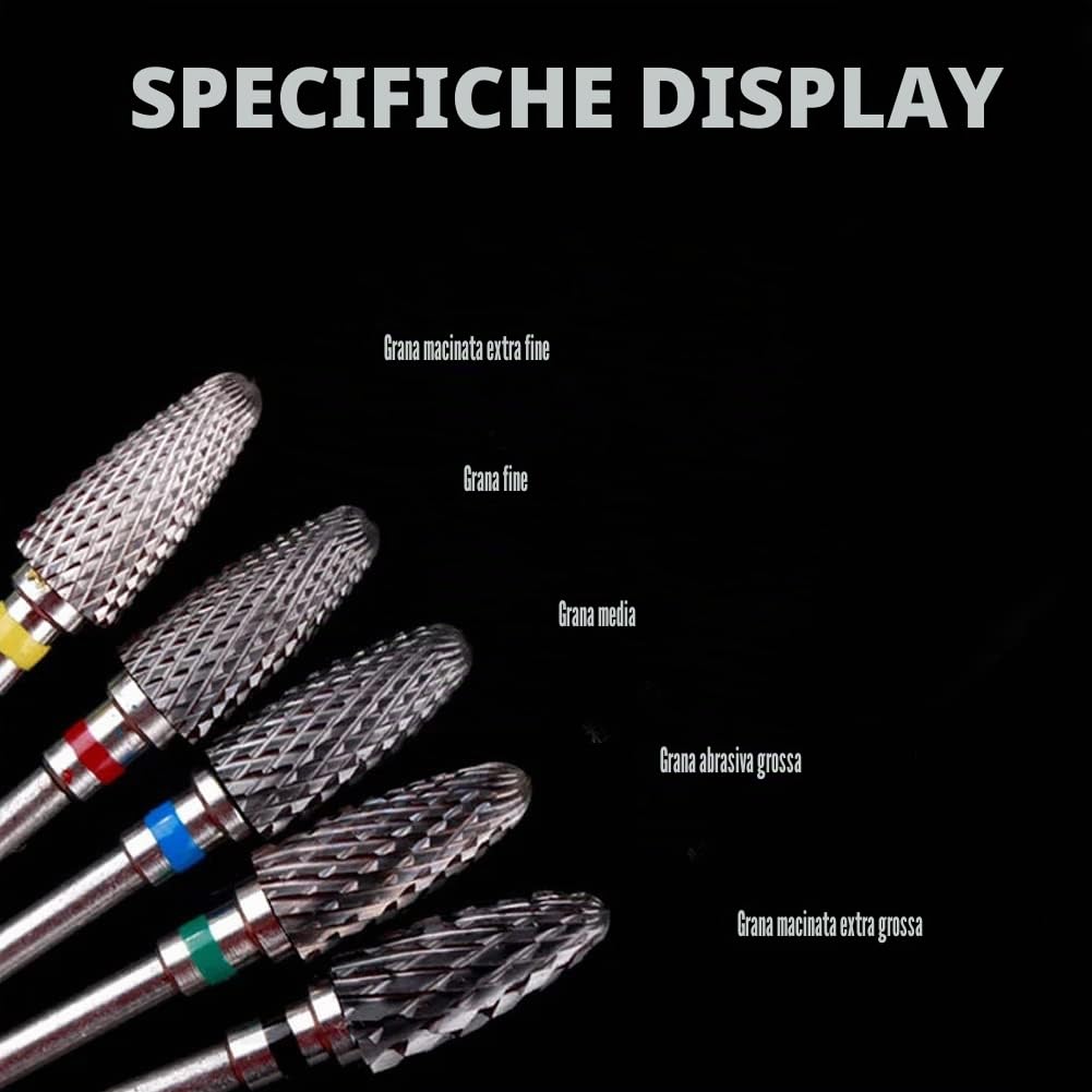 Alicer Punte per fresa per unghie elettriche, 5 pezzi in carburo di tungsteno, fresa per unghie, gel acrilico, manicure pedicure