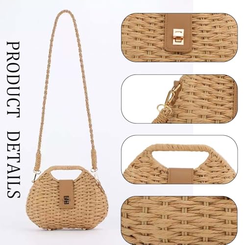 Bolso cruzado de paja para mujer verano playa tote miniatura 5