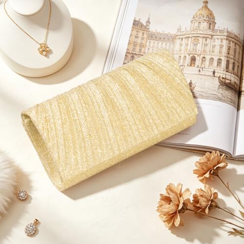 Image of Larcenciel Clutch Purses for Women, Shiny Pleated Evening Bag w /Removable Chain for Formal Events Cocktail Wedding Prom