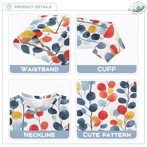 JUNZAN Cartoon Colorful Eucalyptus Leaf Big Girls Pullover Hoodie Crewneck Boys Sweat Shirt Sports 4T3