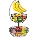2 Stöckig Obstkorb mit Bananenhalter, Abnehmbare Obstschale Metall Draht, Täglicher Küche Lagerung Früchtekorb Gemüsekorb, Schwarz