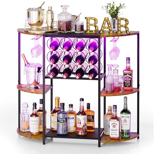 JKsmart 3-Tier Wine Bar Cabinet with LED Lights
