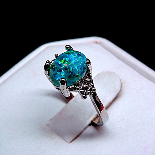 Arlette Birthstone Ring for Women by Ginger Lyne |Green Oval Simulated Opal Engagement Ring for Her |White Gold Plated with Cubic Zirconia Accents October Birth Month Gemstone Statement Design4