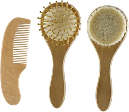 Miniatura 9 de Juego de peine de masaje infantil Cepillo de pelo recién nacido Cepillo de pelo de madera Peine para tapa de cuna