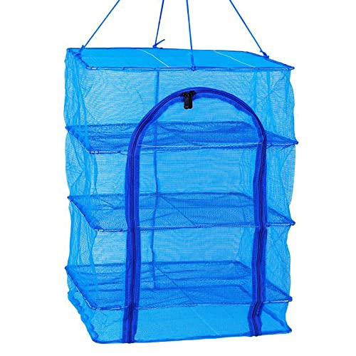 HERCHR Foldable Fish Drying Net, Collapsible Laundry Rack Net with Zippers Hanging Foldable Vegetable Fish Dish Screen Drying Cage for Drying Fish Shrimp (40 * 40 * 66)