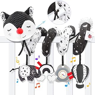 Baby Pram Toys for 0-6 Months - Black and White Sensory Toys Spiral Buggy/Pushchair Stroller/Carseat/Crib Toy Bar Spiral Activity Hanging Toy High Contrast Toy for Infant 0 3 6 9 12 Month Boys Girls