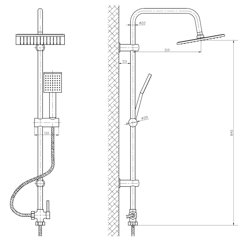 Colonna Doccia con doccino, Dimensioni 22xh.95 cm
