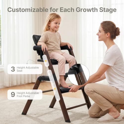 Image of Ezebaby High Chair for Babies Toddlers: Foldable Adjustable High Chairs with Removable Large Tray Easy-Clean Cushion Design Metal - Baby High Chair for Toddlers to Adult