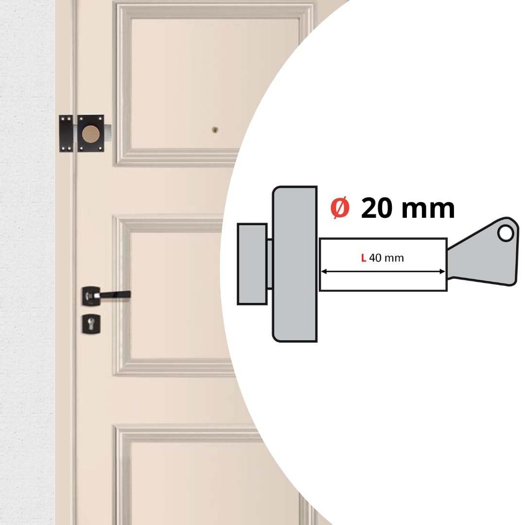 Vachette Verrou de porte Bouton/Cylindre ECLADOR - Ouverture à Bouton intérieur, Clé extérieur - Cylindre ø 20 mm, Longueur 40 mm, 4 goupilles - 67632/SC - 3 clés