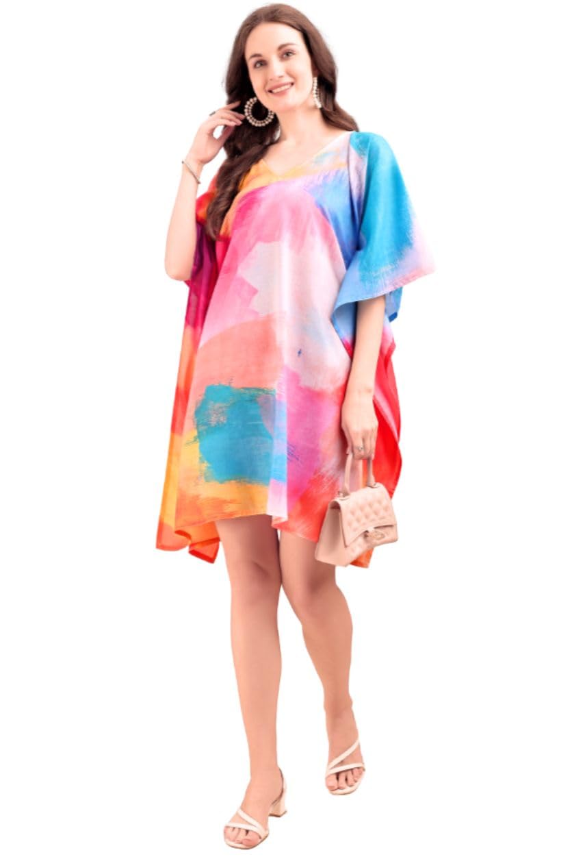 Women's Printed V-Neck Flared Sleeves Short Kaftan Kurti JKK_104 Multicolour