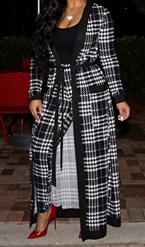 A ADILACA Women's 2 Piece Print Outfits Clubwear Long Sleeve Open Cardigan Pants Set Suits (7 Color, S-2XL)2