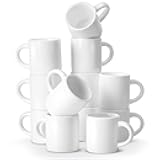 Roshtia 12 Pieces 3 oz Espresso Mugs Espresso Cups Mini Coffee Mugs with Handles Porcelain Coffee Cups Ceramic Smooth Demitasse for Tea Drinks Cocoa Milk Water(White)
