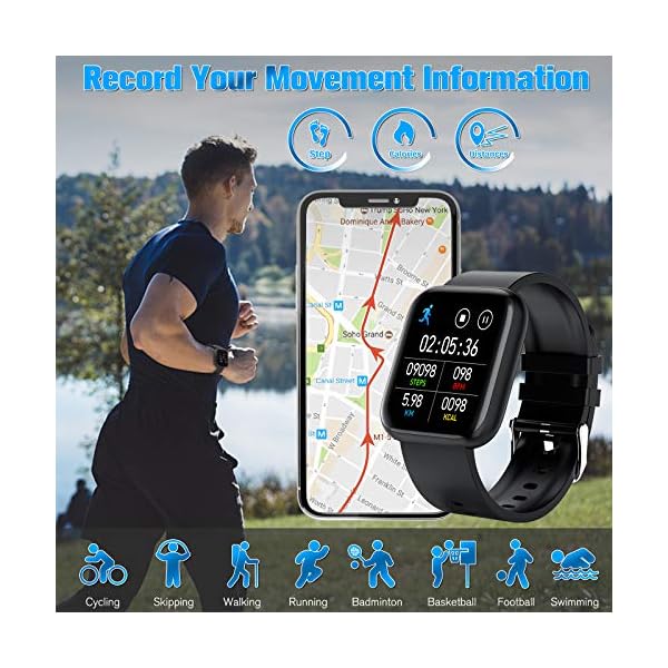 Pradory Smart Watch,Fitness Watch Activity Tracker with Heart Rate Blood Pressure Monitor IP67 Waterproof Bluetooth Smartwatch Touch Screen Sports Tracker Watch for Android iOS Phones Men Women Black
