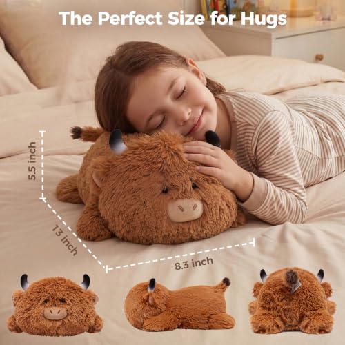 Image of Mewaii Cute Highland Cow Plush Pillow, Kawaii Plushies Highland Cow Stuffed Animals, Squishy Plushies, Cuddle Plush Pillow for Kids & Girls (13 Inch)