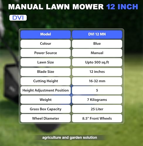 Image of DVI Manual Push Lawn Mower with 25L Premium Grass Catcher | 12-Inch Reel Push Grass Cutter Machine with 5-Position Height Adjustment with 5 Steel Resharpable Blades for Home, Garden and Yard.