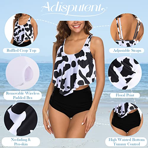 Image of Women High Waisted Bikini Swimsuit Flounce Vintage 2 Piece Bathing Suits