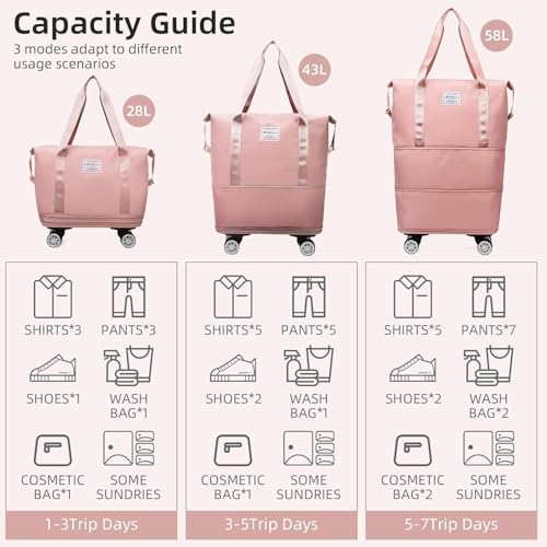 Image of Rolling Duffle Bags with Wheels Expandable Foldable Duffle Bag with Wheels and Handle for Travel Rolling Luggage Bag Carry on Duffel Bags Wheeled Travel Duffle Bag Large Weekend Bag for Trip