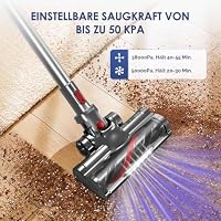 Authmic Akku Staubsauger Kabellos, 50000Pa Kabelloser Staubsauger mit Touchscreen, 50Mins, 1.6L, H13 HEPA, Anti-Tangle-Bürste, für Hartböden/Teppich/Tierhaare, Rot – Ansicht 2