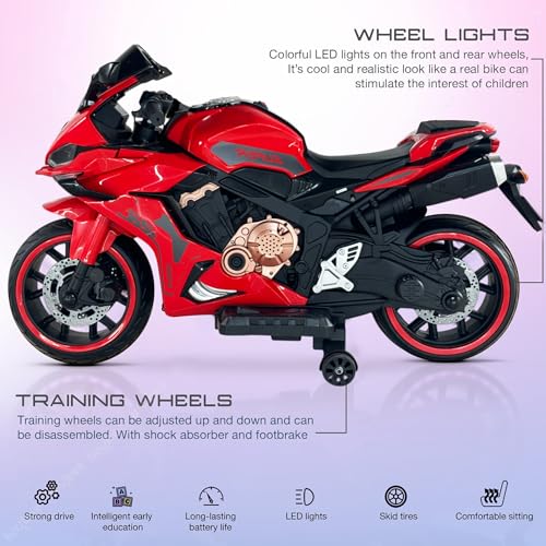 Image of Wishmaster CBR Double Seater Kids Ride-On Sports Bike | Realistic Sound, LED Headlights & Lights | Bluetooth Music | Hand Accelerator, Foot Brake | Fully Assembled | Age 2-10 Years | 6 months Warranty