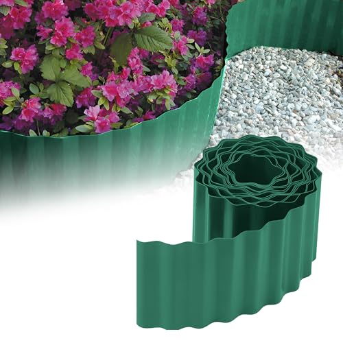 GARDENIX Rasenkante Kunststoff 9m, Höhe 25 cm - Beeteinfassung Gewellte für Blumenbeet - Beetumrandung Kunststoff Grün, Beetbegrenzung, Flexibel, Wetterbeständig, Einfache Montage