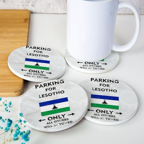 Lot de 4 dessous de verre ronds avec drapeau du Lesotho pour le Lesotho Seulement tous les autres seront remorqués Sous-verres absorbants en céramique Tapis de tasse en céramique pour décoration de