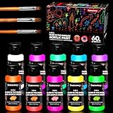 Fantastory Fluorescent Glow in the Dark Paint,60ml /2oz,Neon Colors Glow Acrylic Paints; Waterproof Blacklight Paint for Outdoor Rock,Wood,DIY Craft,Canva,Pumpkin,Halloween,Holiday Decor