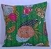Indischer Kissenbezug, handgenäht, Baumwolle, bedruckt, handgefertigt, Kantha-Arbeitskissen, 40,6 x 40,6 cm