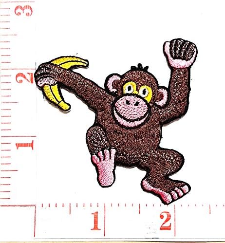 Monkeys eat Bananas in The Zoo. Cartoon Patch Sew Iron on Embroidered Applique Craft Handmade Baby Kid Girl Women Cloths DIY Costume Accessories