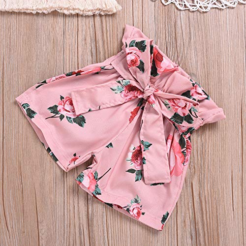 Toddler Baby Girl Sleeveless Tassel Pink Vest Crop Tops+Floral Shorts Pant with Bowknot Summer Clothes Set (1-2T, Pink)