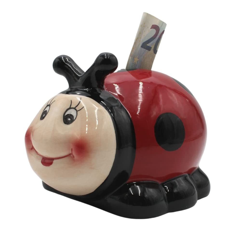 Salvadanaio Coccinella Ceramica - Con Coperchio E Chiave, Rosso - Foto 2