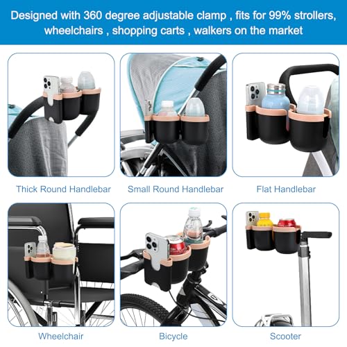 Image of Accmor Stroller Cup Holder with Phone Holder, Bike Cup Holder, Universal Cup Holder for Uppababy Nuna Doona Strollers, 2-in-1 Cup Holder for Walker, Wheelchair, Scooter