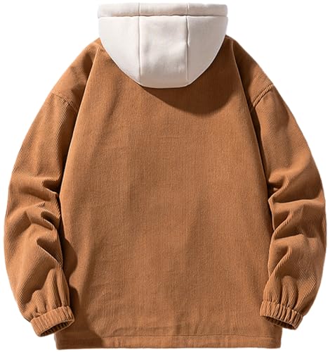Image of PEGENO Men's Fleece Lined Corduroy Full Zip Hooded Jacket Button Down Winter Outdoor Coat
