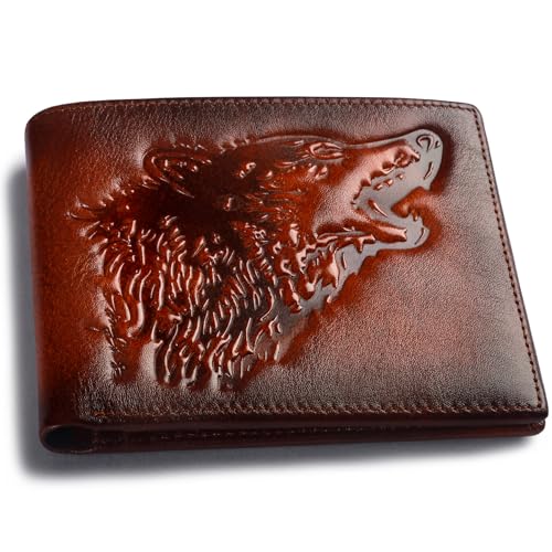 skneephate Wolf Cool Mens Wallets Leather Bifold Wallets For Men,Rfid Blocking,Gift For Him Husband (brown)