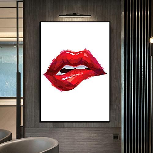 Peinture lèvres rouges sexy sur toile affiche nordique imperméable salon 60x90cm