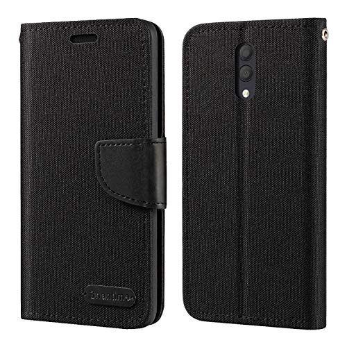 Custodia Flip in Tessuto Oxford e Pelle PU Compatibile con Alcatel 1X 2019 Cover Protettiva con Chiusura Magnetica e Tasche per Carte Nero