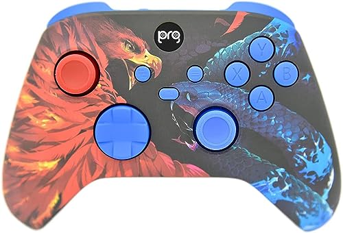 Image of Hand Airbrushed Fade Custom Controller Compatible with Xbox Series X /S & Xbox One (Series X /S Bird V Snake W /Blue Inserts)