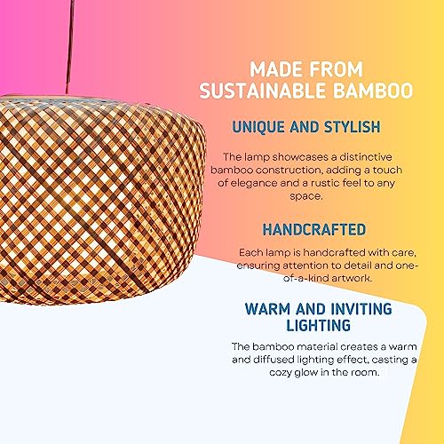 Image of Craftscape Bamboo Hanging Lamp | Bamboo Pendant Lamp | Boho Lampshade | Cane Lampshade | Bamboo Lights Hanging | Bamboo Hanging Lampshade | Collection (HalfNion)