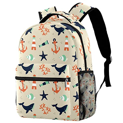 Sac à dos voyage motif marin baleine avec sangles ajustables et poches