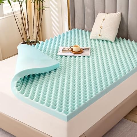 MUUEGM 2 Inch Egg Crate Mattress Topper Memory Foam Mattress Topper Queen Size,Gel Infused Cooling Ventilated Queen Mattress Pad Back Pain Relief,Blue Cover