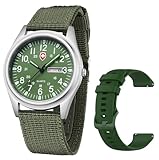 Gosasa Unisex Military Watches Sport Textile Nylon Strap Luminous Fashion Watch Analog Display Quartz Waterproof Casual Wristwatch (Green 2)