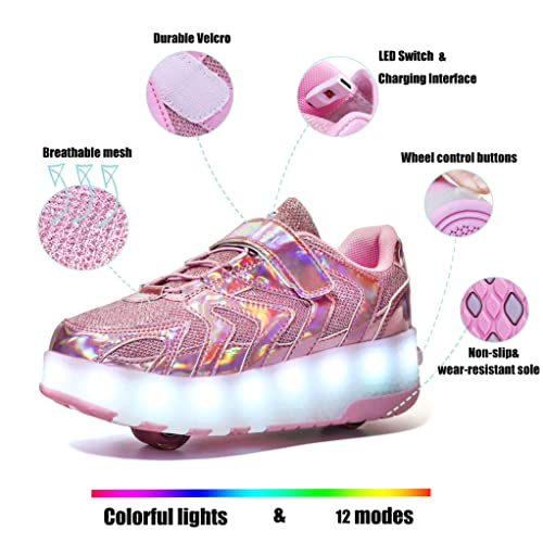 Nsasy N-B202-PINK-SHUANG-AMAZON-33 Kids Roller Shoes Boy Girl Sneakers With Wheels Become Sport Sneaker With Led thumb #1