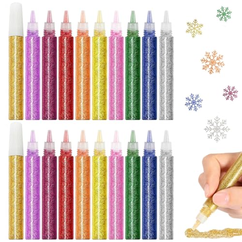 20 Pcs Glitter Glue Pens 10 Colours Art Glitter Glue Pens for Crafting Glitters Paint for Christmas Craft Supplies DIY Arts Projects Scrapbooking Card Making