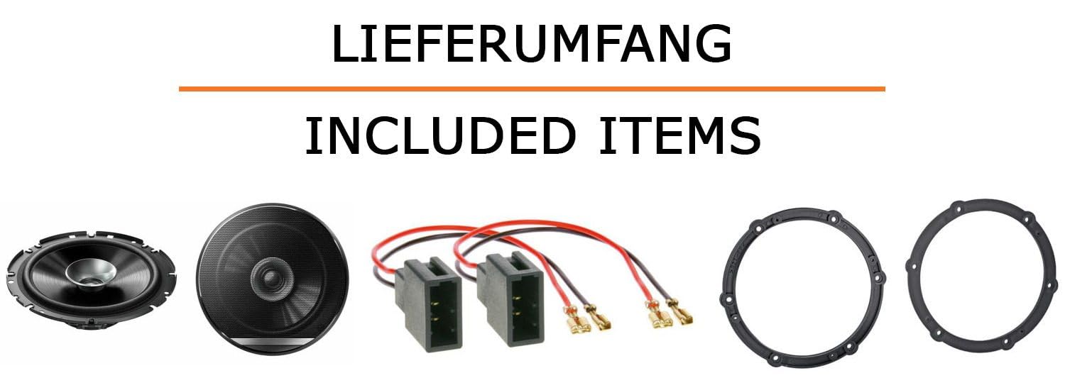 Lautsprecher Boxen Einbaupaket für Pioneer TS-G1710F kompatibel mit Toyota Aygo 10 vorne | 2X Tief-Mitteltöner mit integriertem Hochtöner 280W MAX