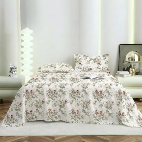 Image of Story@Home 190 TC Cotton Double Bedsheet Set with 2 Pillow Covers | Soft Breathable Fabric | 250 x 225 cm Double Bed Sheet | Off White & Grey Floral Printed Bedding for Bedroom